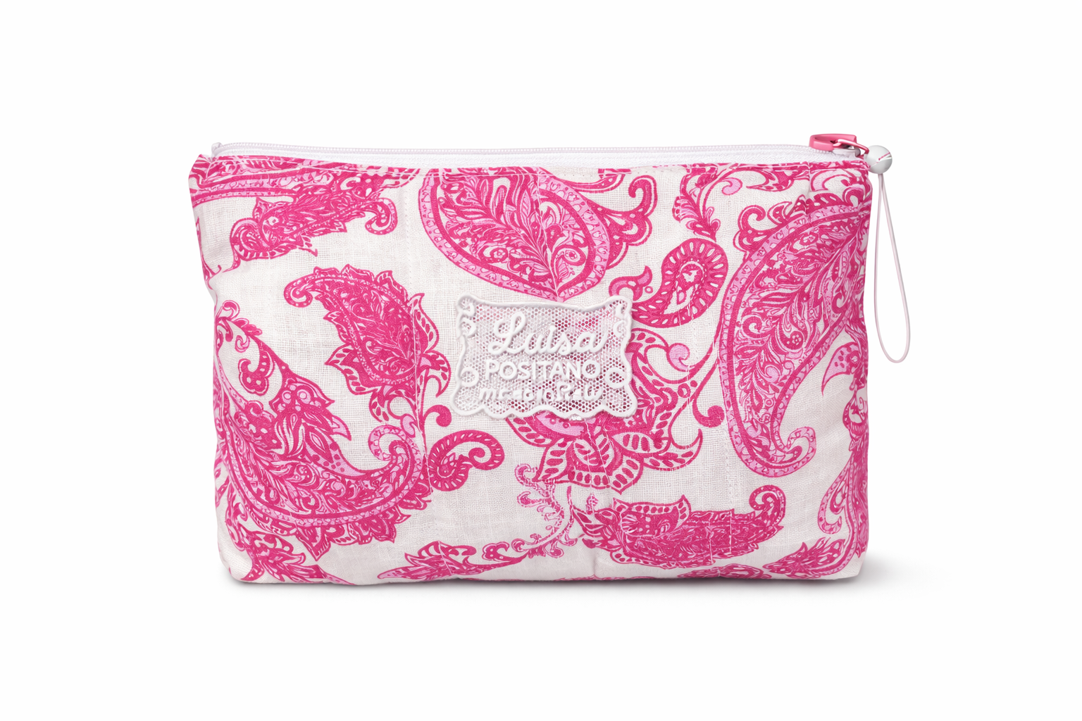 Pochette in lino stampa cashmere pink with zip