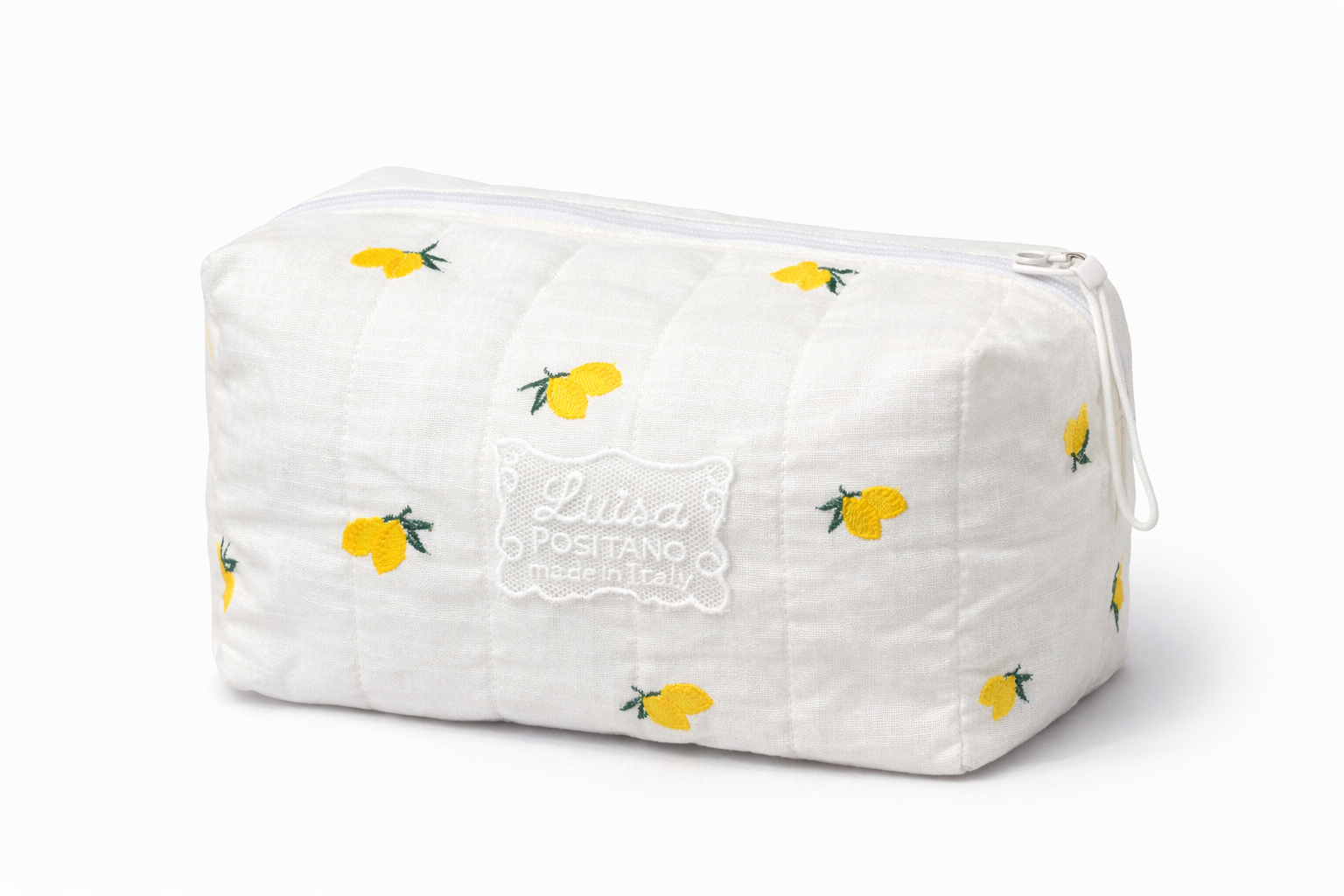 Beauty in lino ricamo limoni bianco imbottito con zip