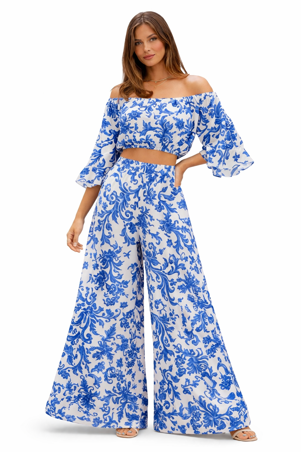 Omar co-ord set in blue branch print linen