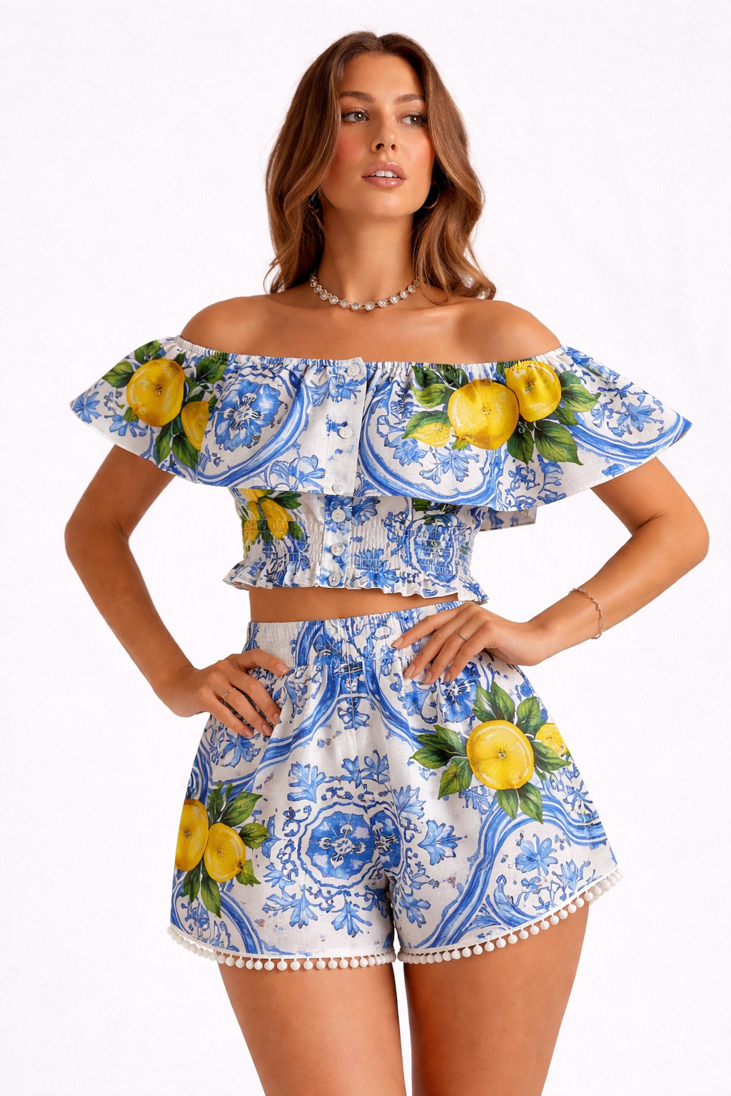 Mimi lemon print linen trousers New