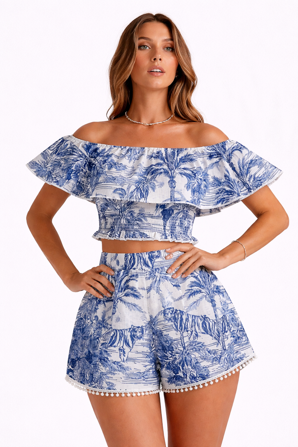 Blue Adoro print linen shorts