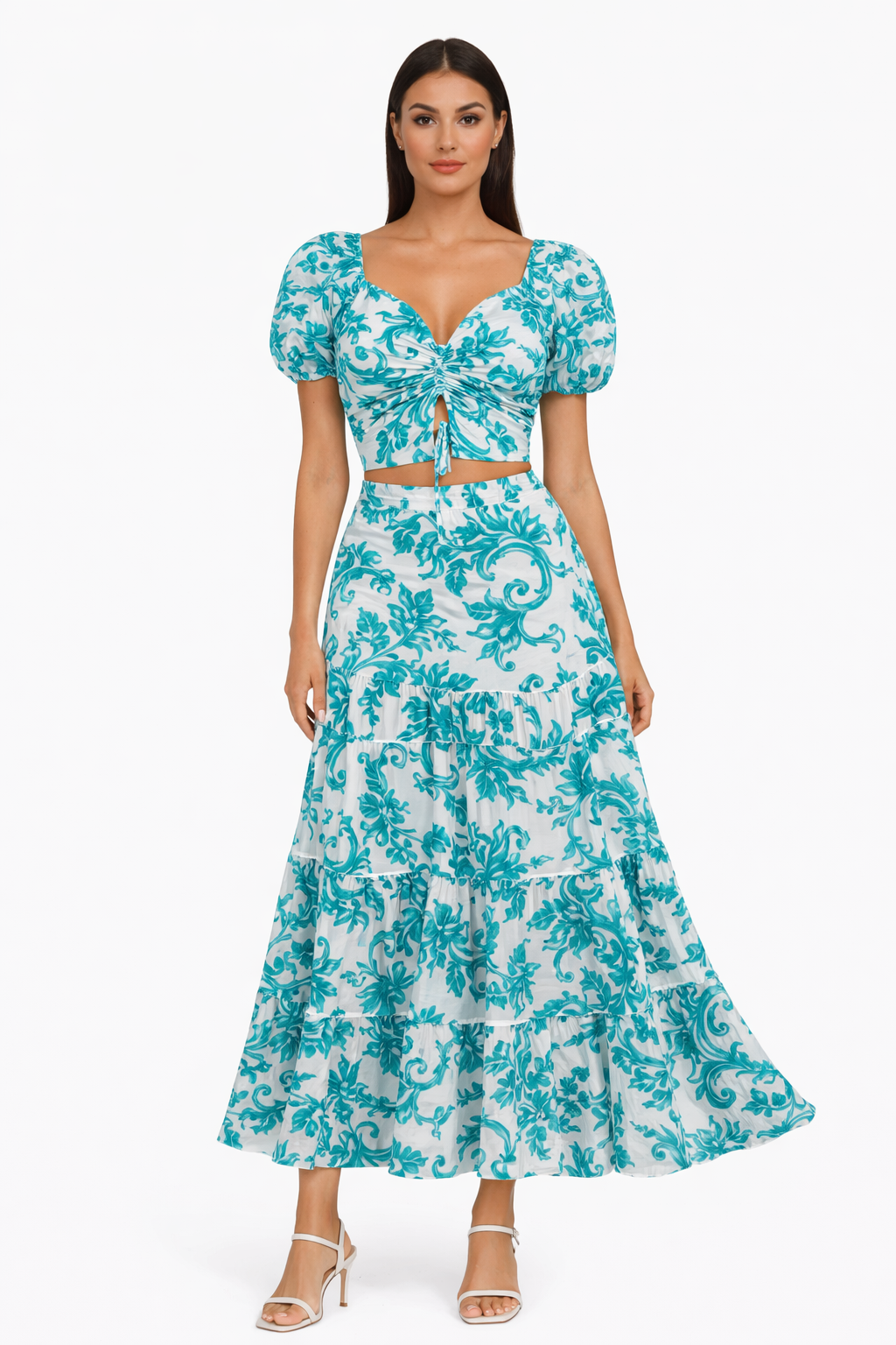 Hedy linen skirt with green Branch print