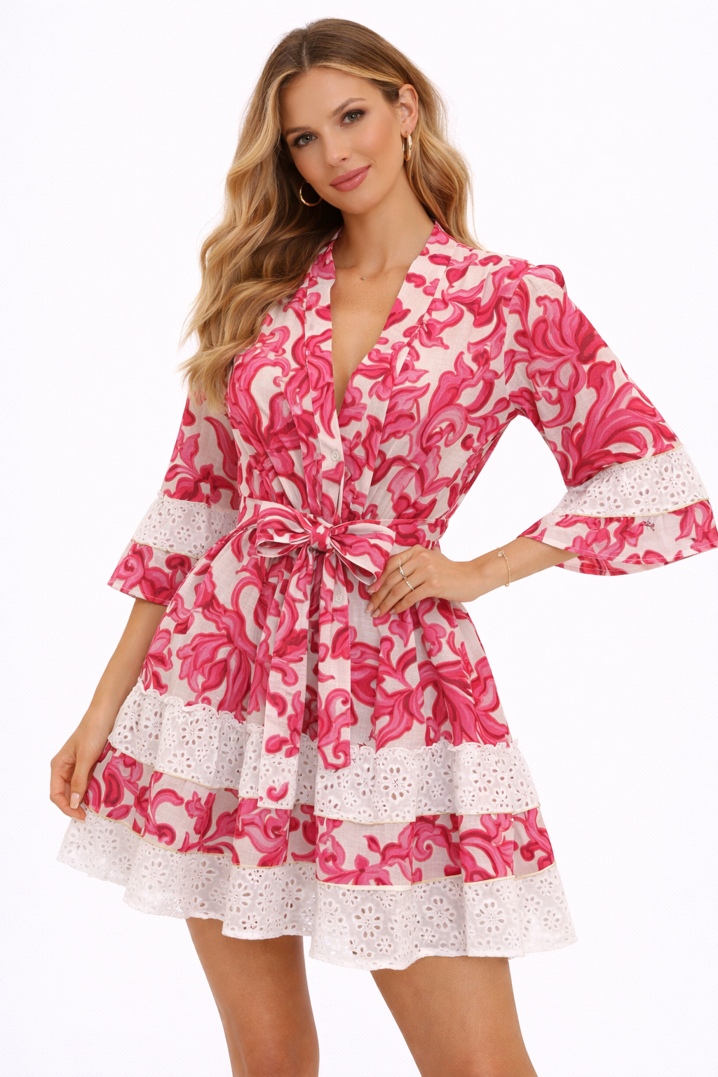 Abito Fame in lino stampa Pittura rosa