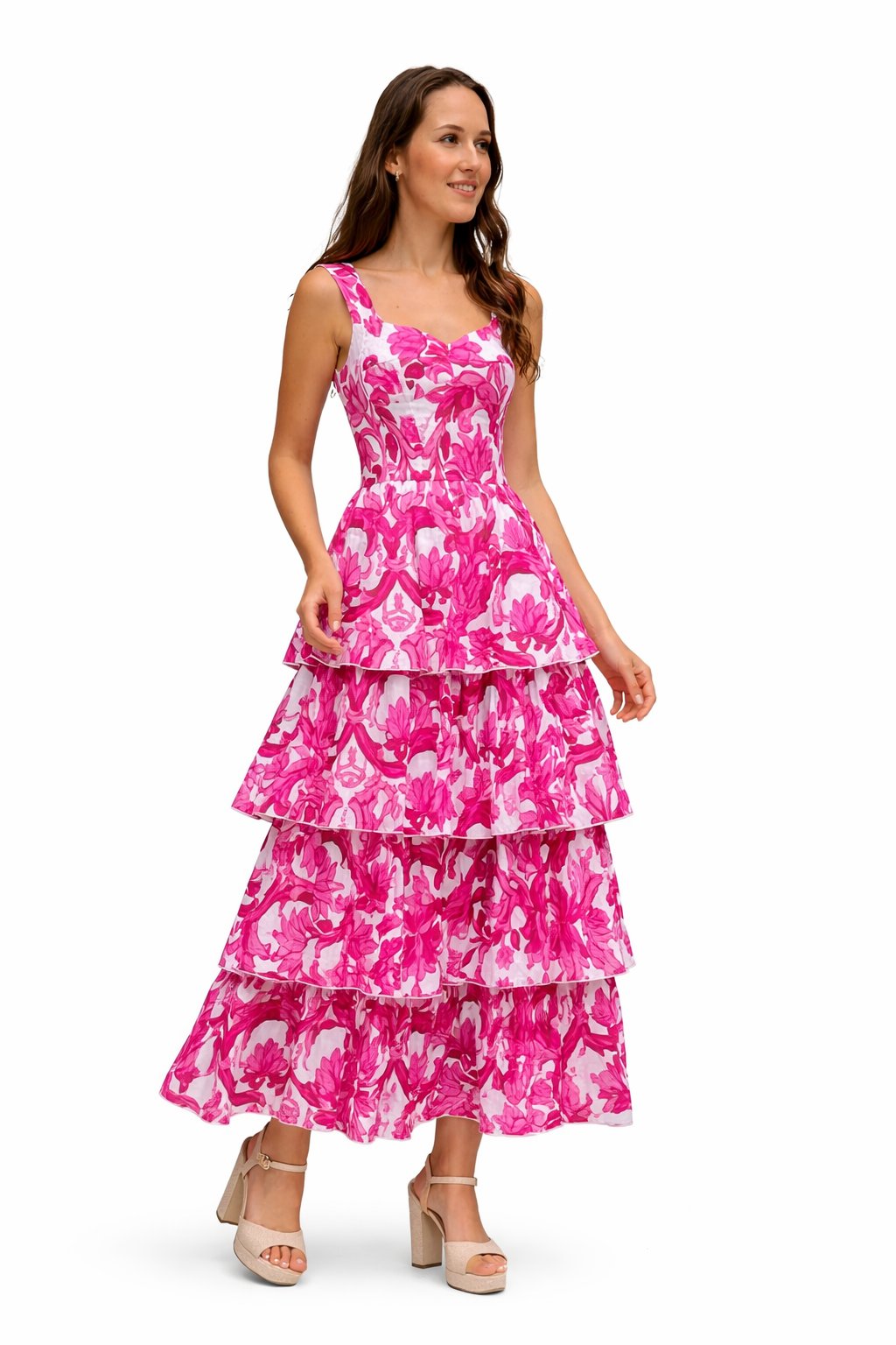 Latoya-Leinenkleid mit rosa Gemälde-Print