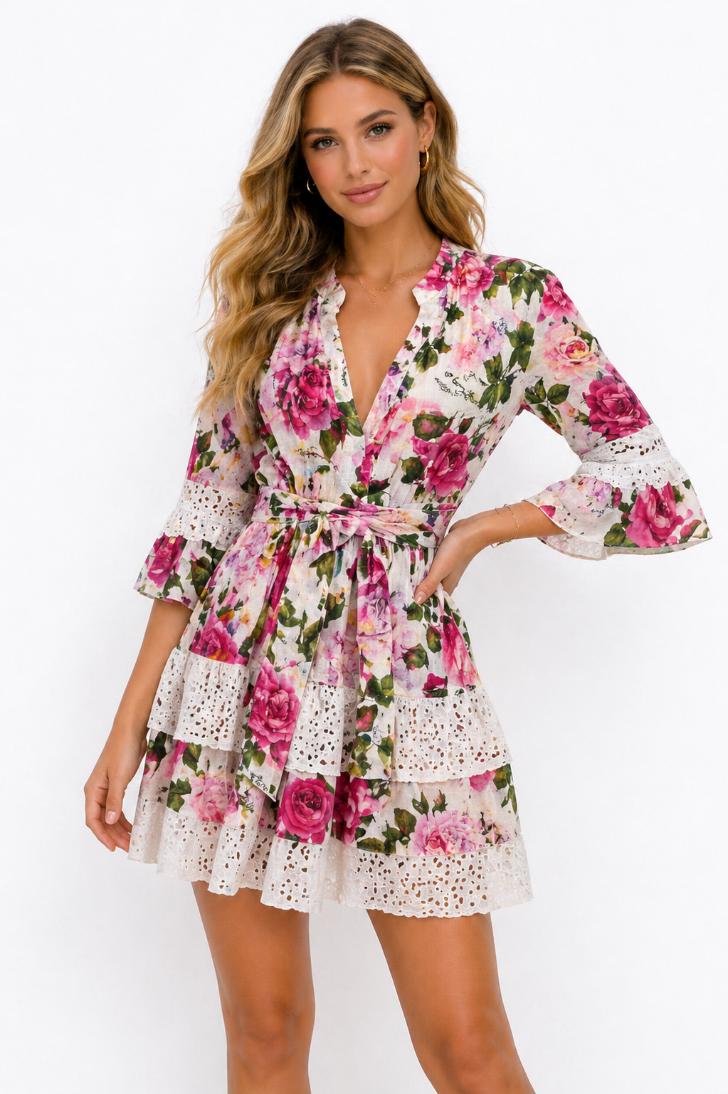 Fame linen rose print dress