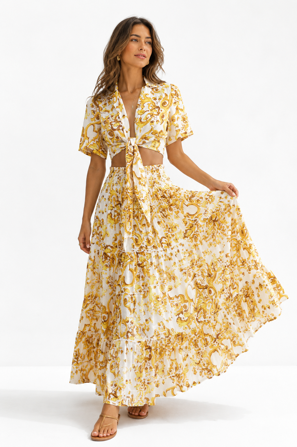 Coordinato in lino top Bali e gonna hedy stampa Ravello giallo (Copia)