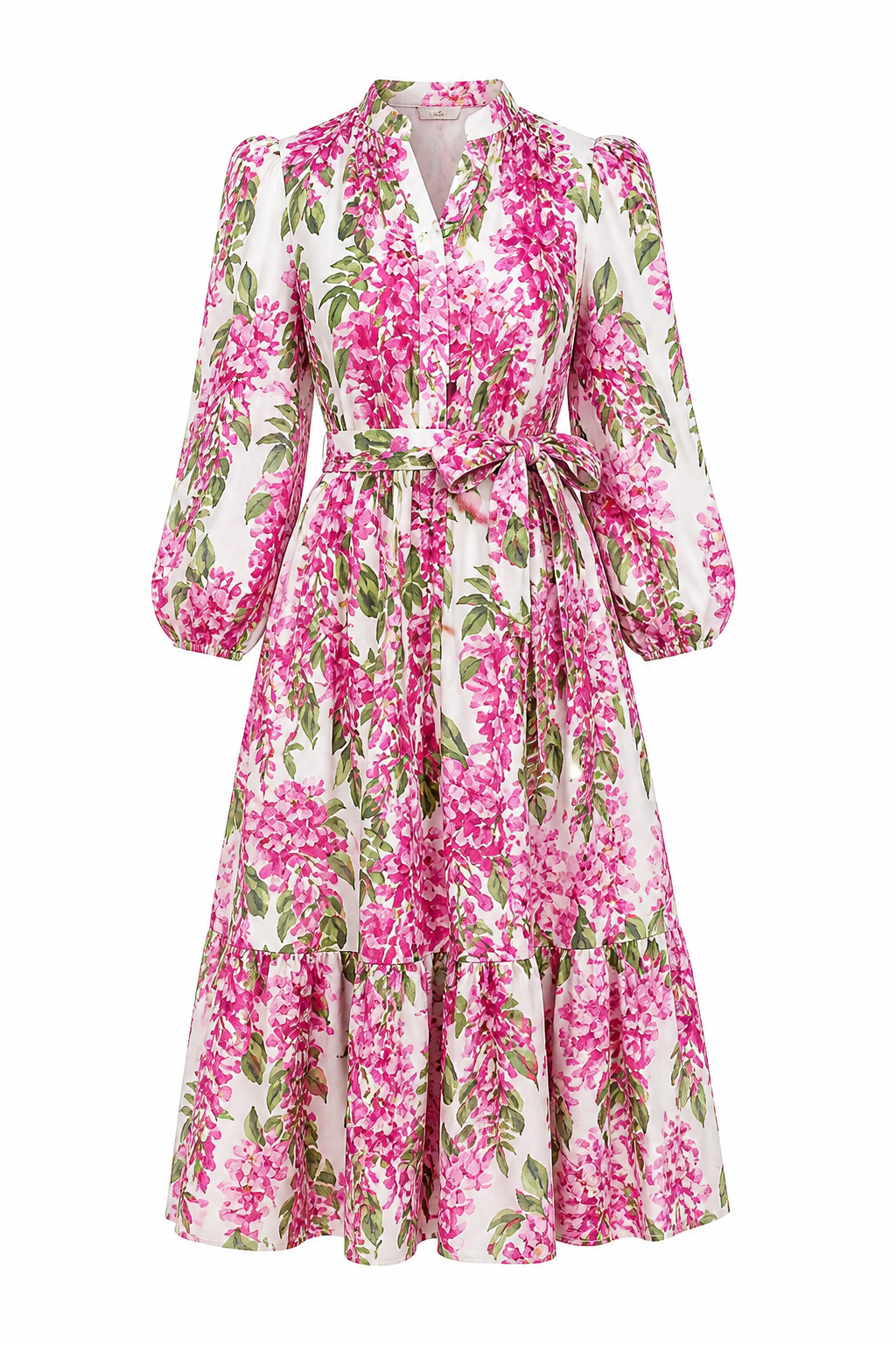 Long Monaco dress in fuchsia wisteria print linen