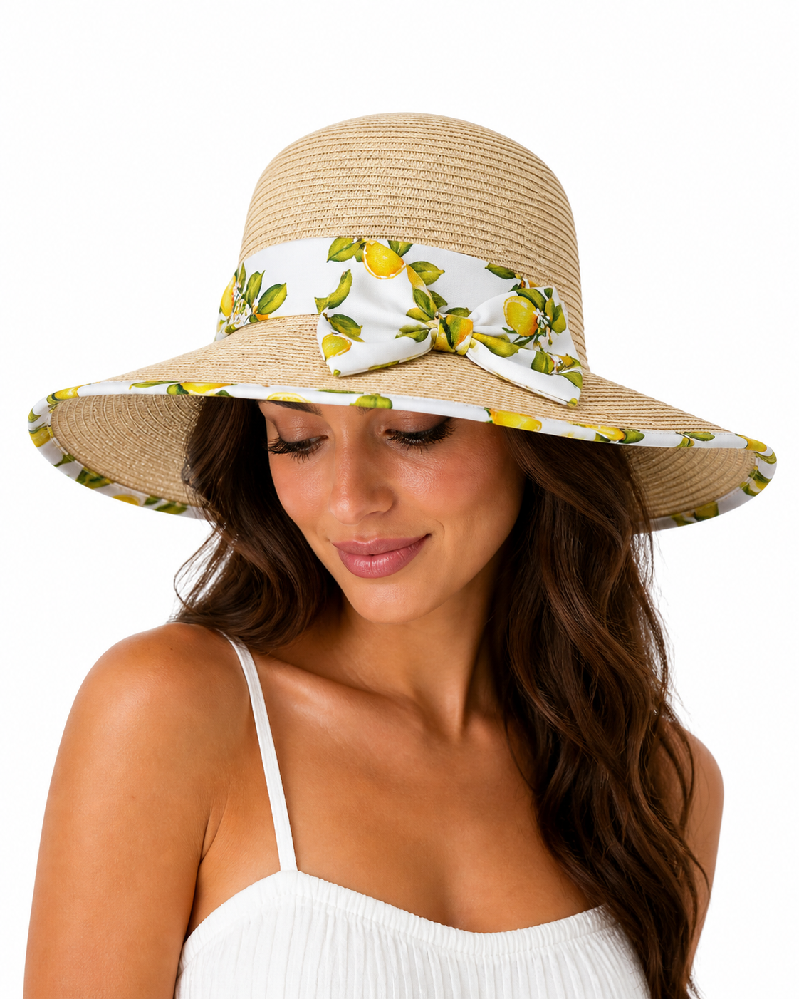 Straw hat with lemon bow