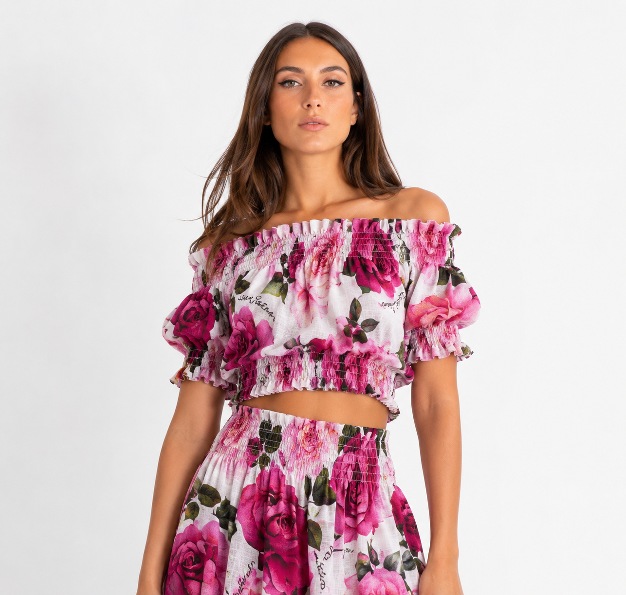 Minnie linen top with Rose print