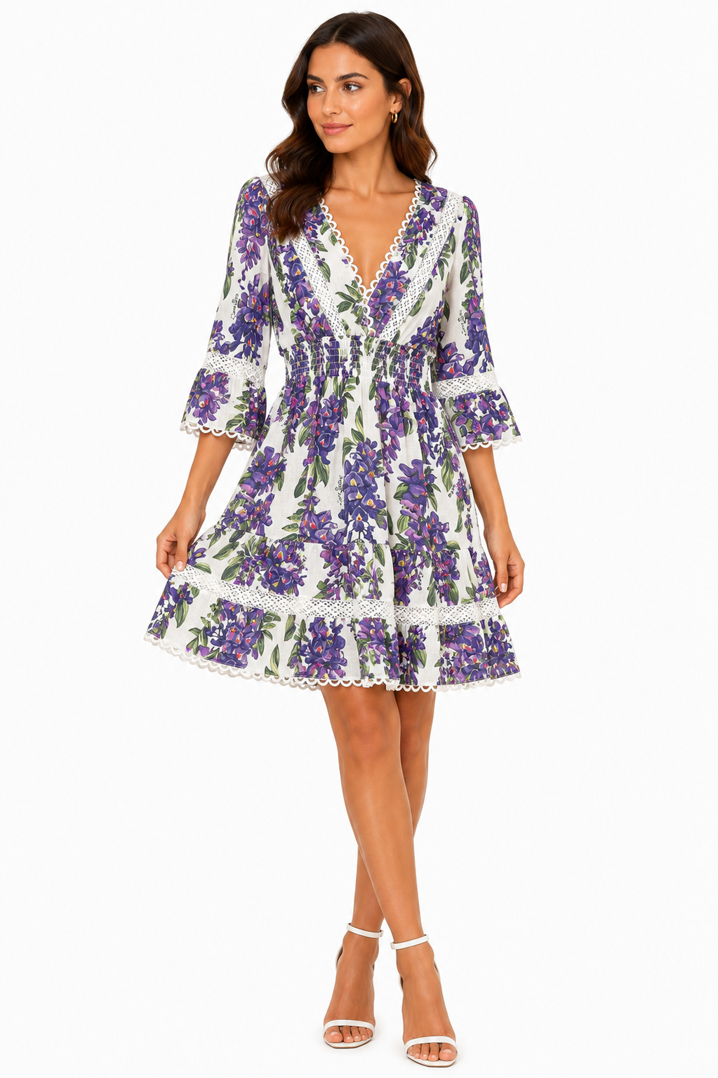 Poison dress in purple wisteria print linen