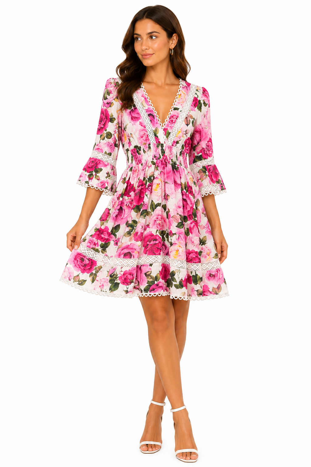 Poison Dress in Rose print linen