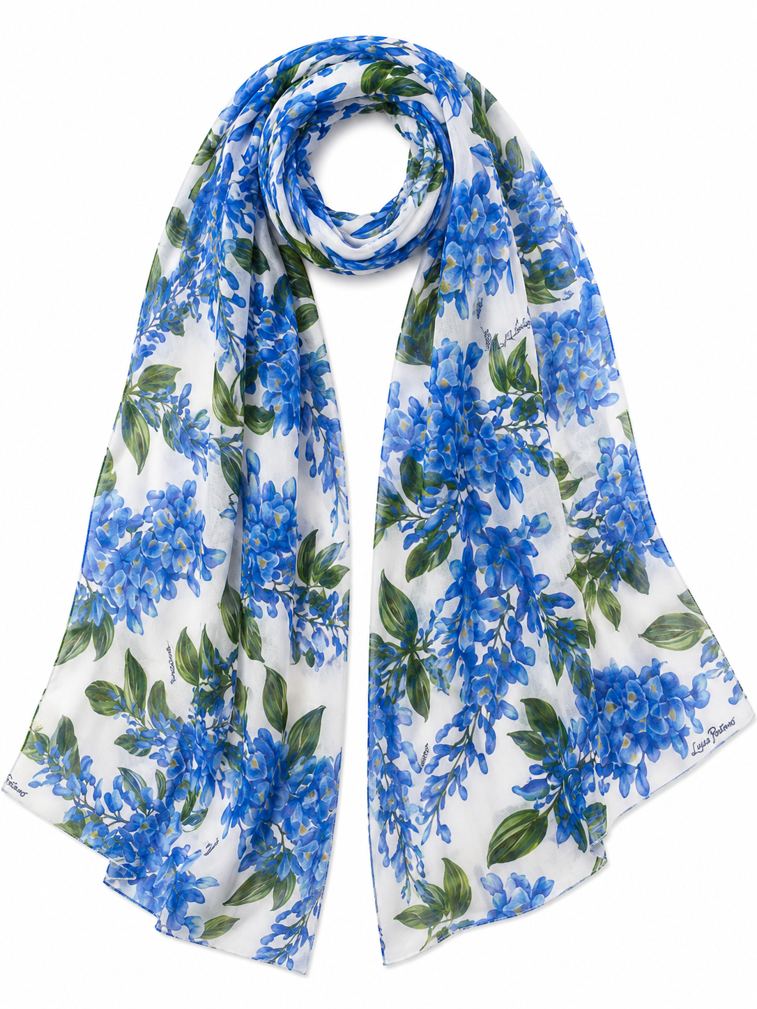 Stola pareo chiffon stampa glicine azzurro