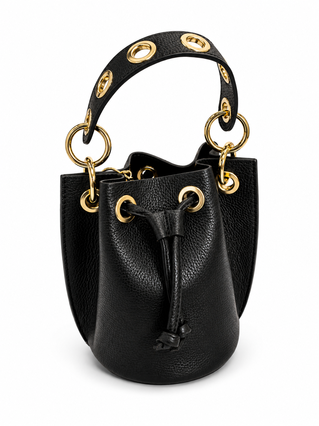 Black leather bucket bag
