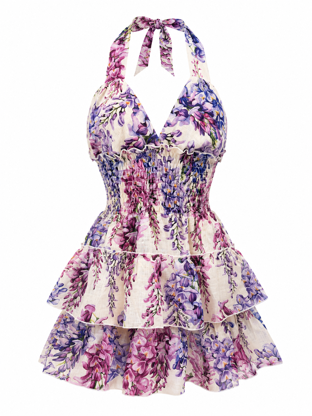 Wisteria print linen dress