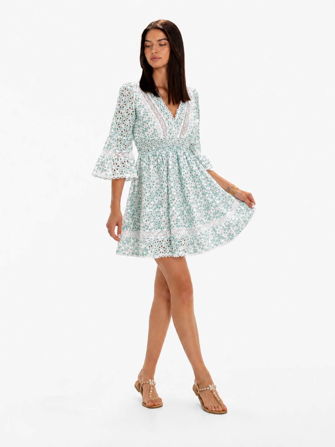 Abito Veleno in cotone sangallo colore verde Tiffany
