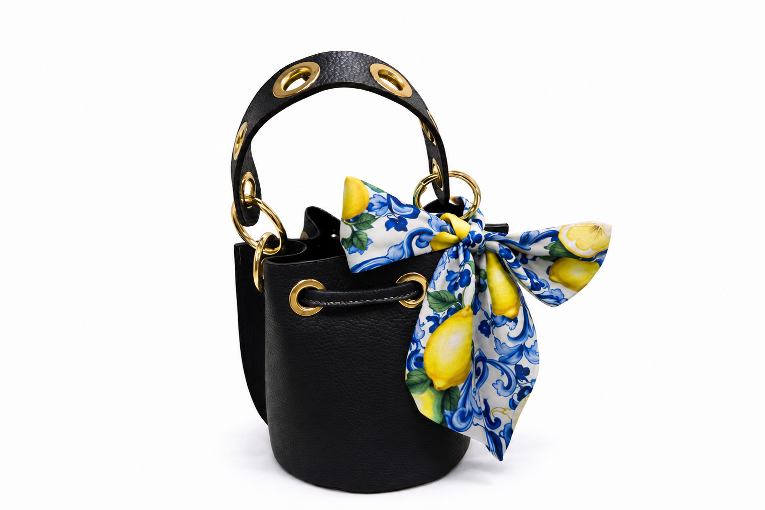 Borsa secchiello pelle foulard nero