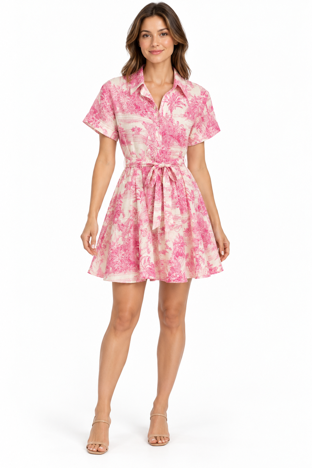 Daphne linen dress in Adoro pink print