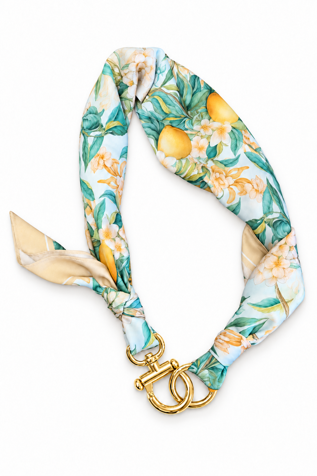 Cintura foulard effetto seta stampa limoni giallo antico