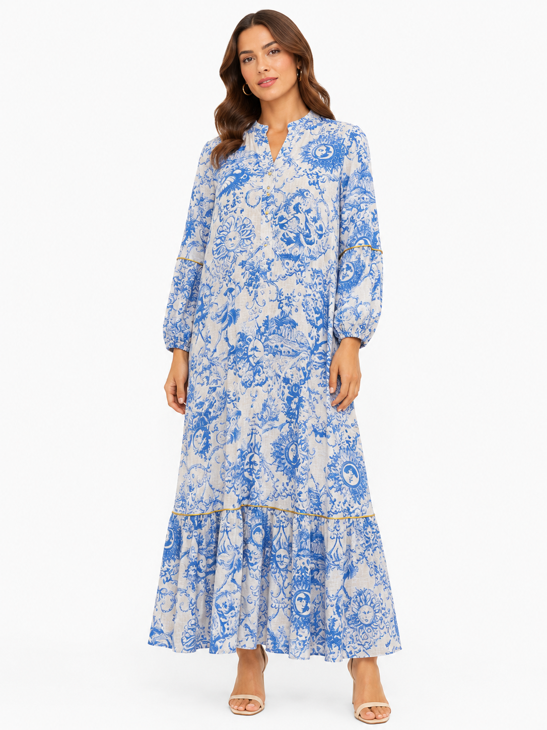 Leinenkleid Nerea mit Sonnenprint und Gürtel Größe M/L