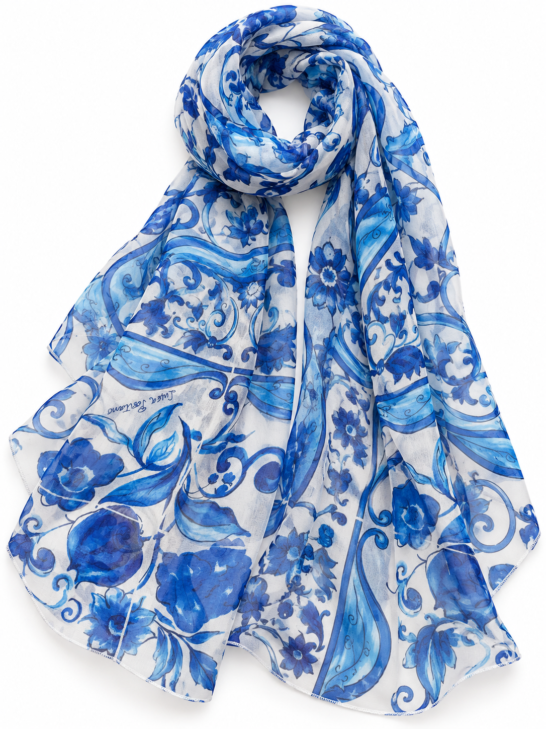 Pareo stola chiffon foulard viscosa stampa maiolica blu
