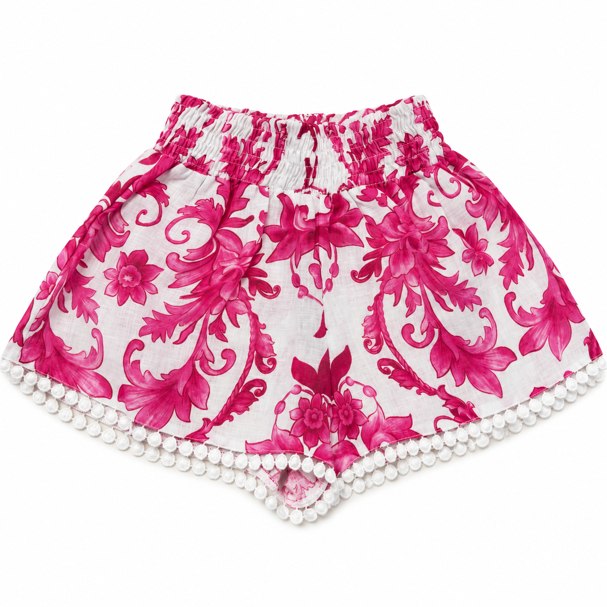 Pantaloncini Mimi in lino stampa ramo rosa
