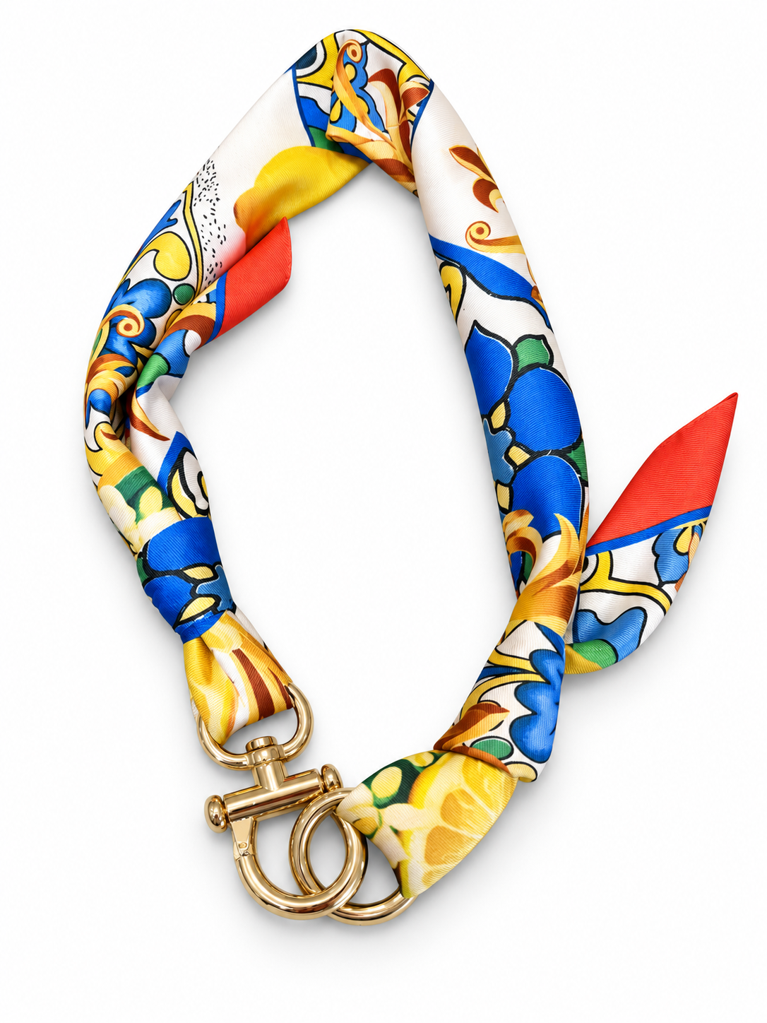 Cintura foulard effetto seta rosso e blu