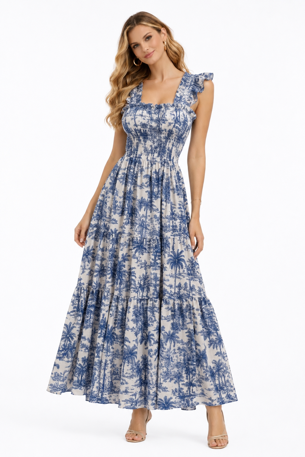 Abito Tori long in lino stampa adoro blu