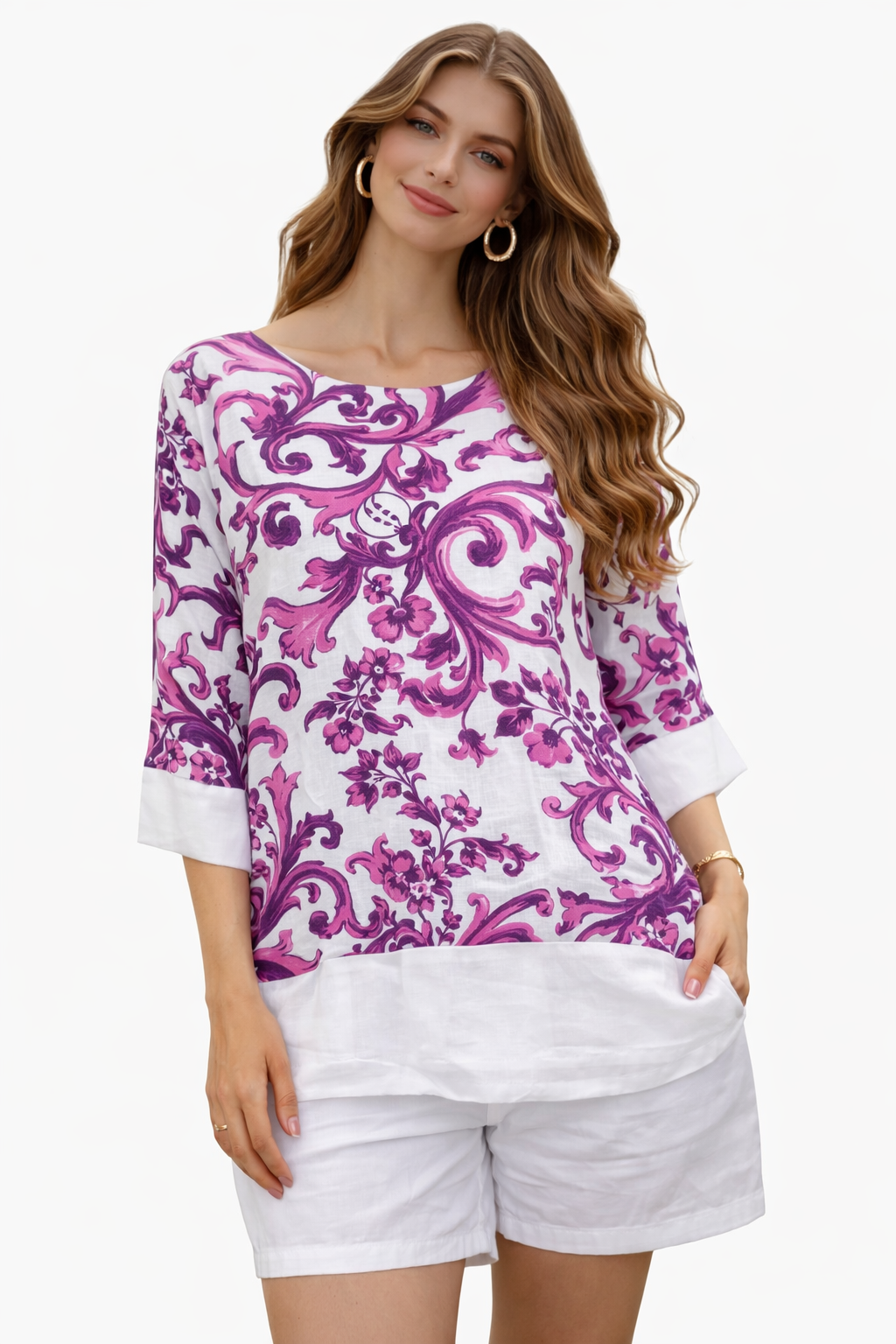 Casacca Medea in lino stampa Ravello