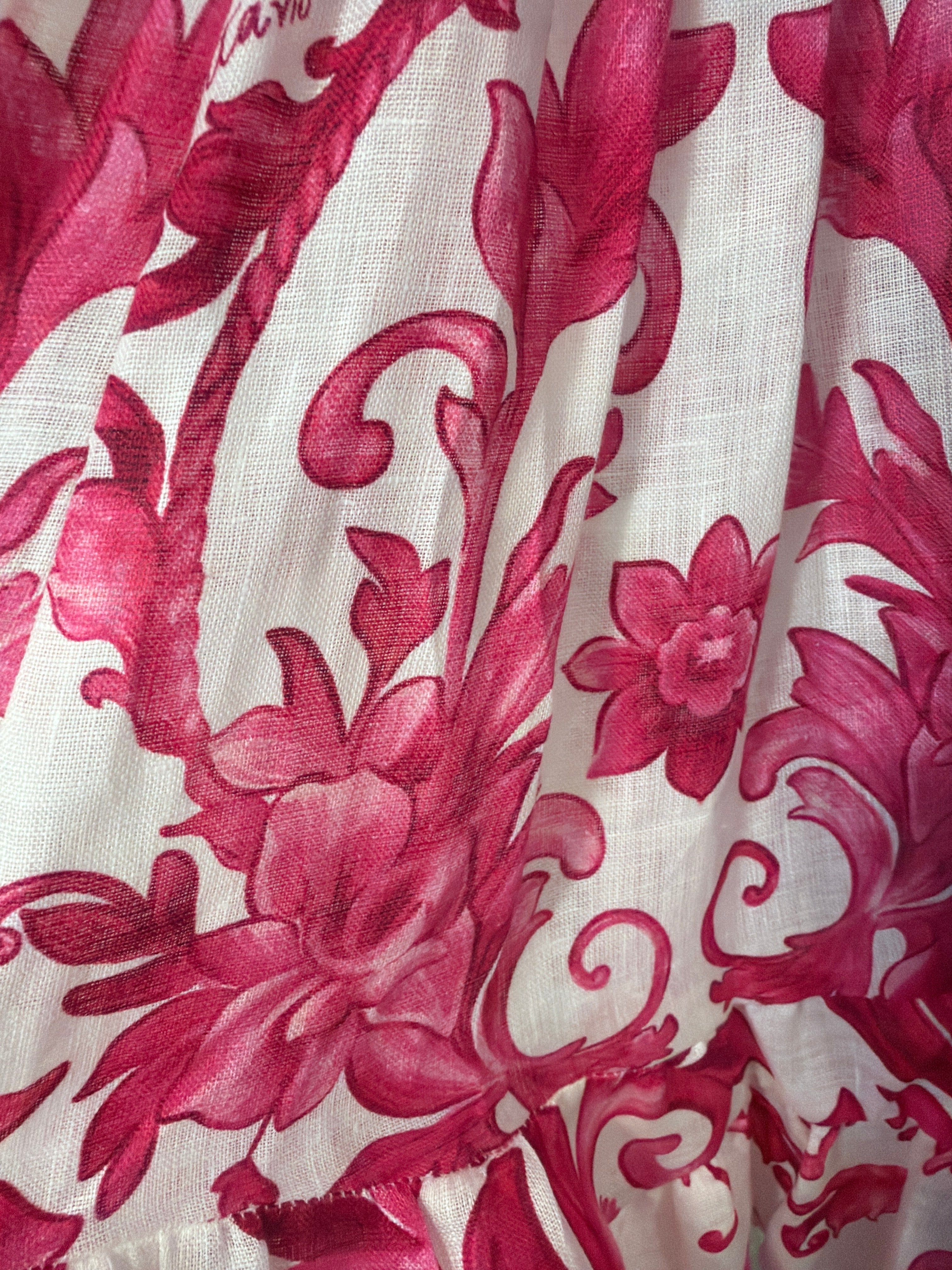 Abito Virginia in lino stampa ramo rosa