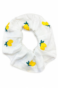 Scrunchies ricamo limoni bianco