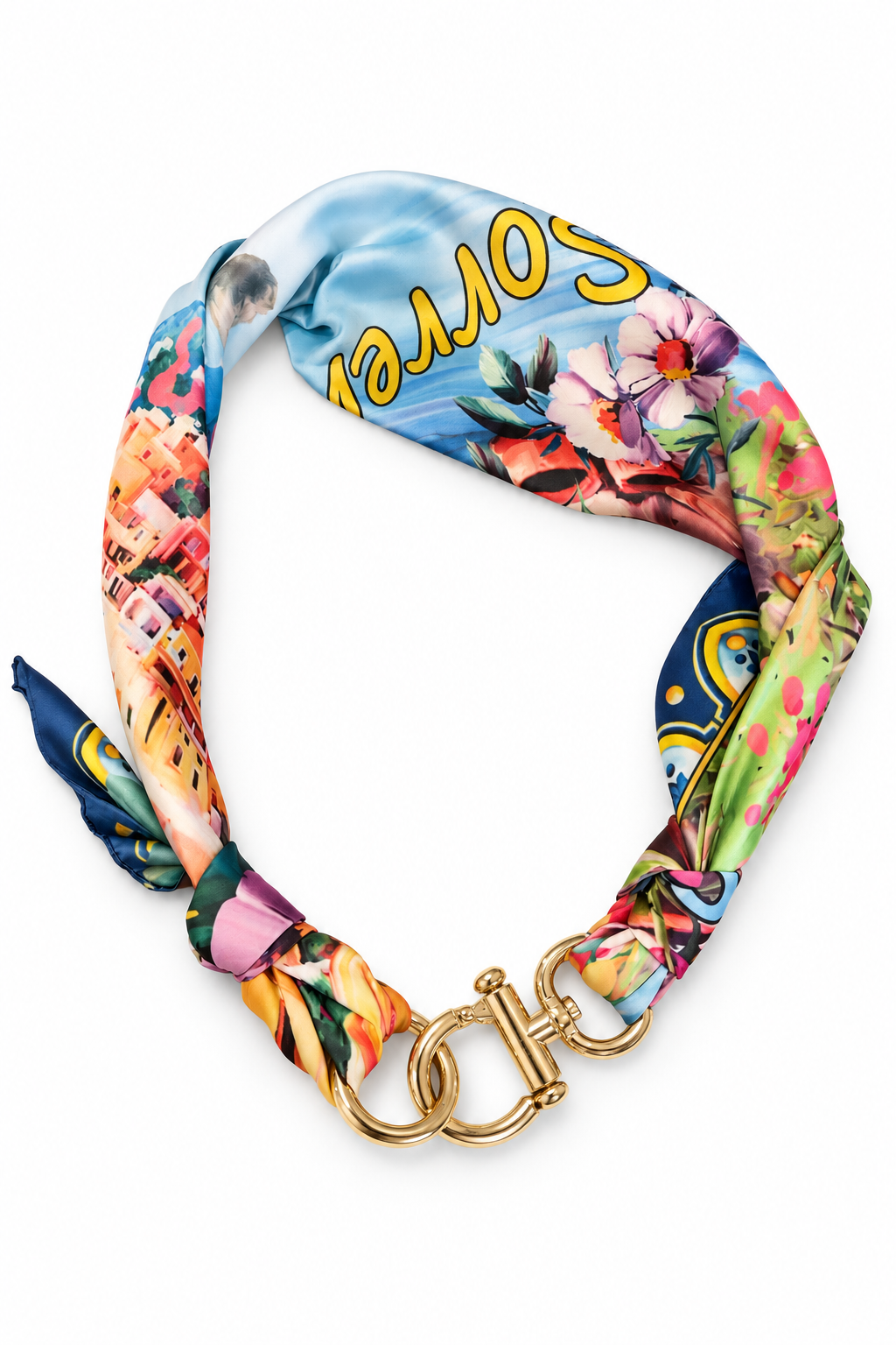 Cintura foulard effetto seta stampa panorama