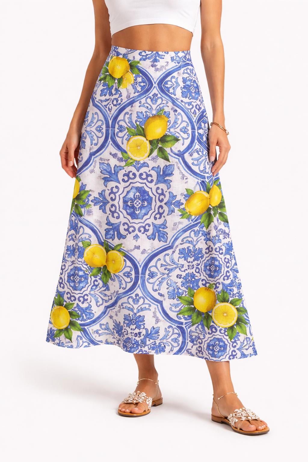 Esmeralda linen skirt with new Lemon print