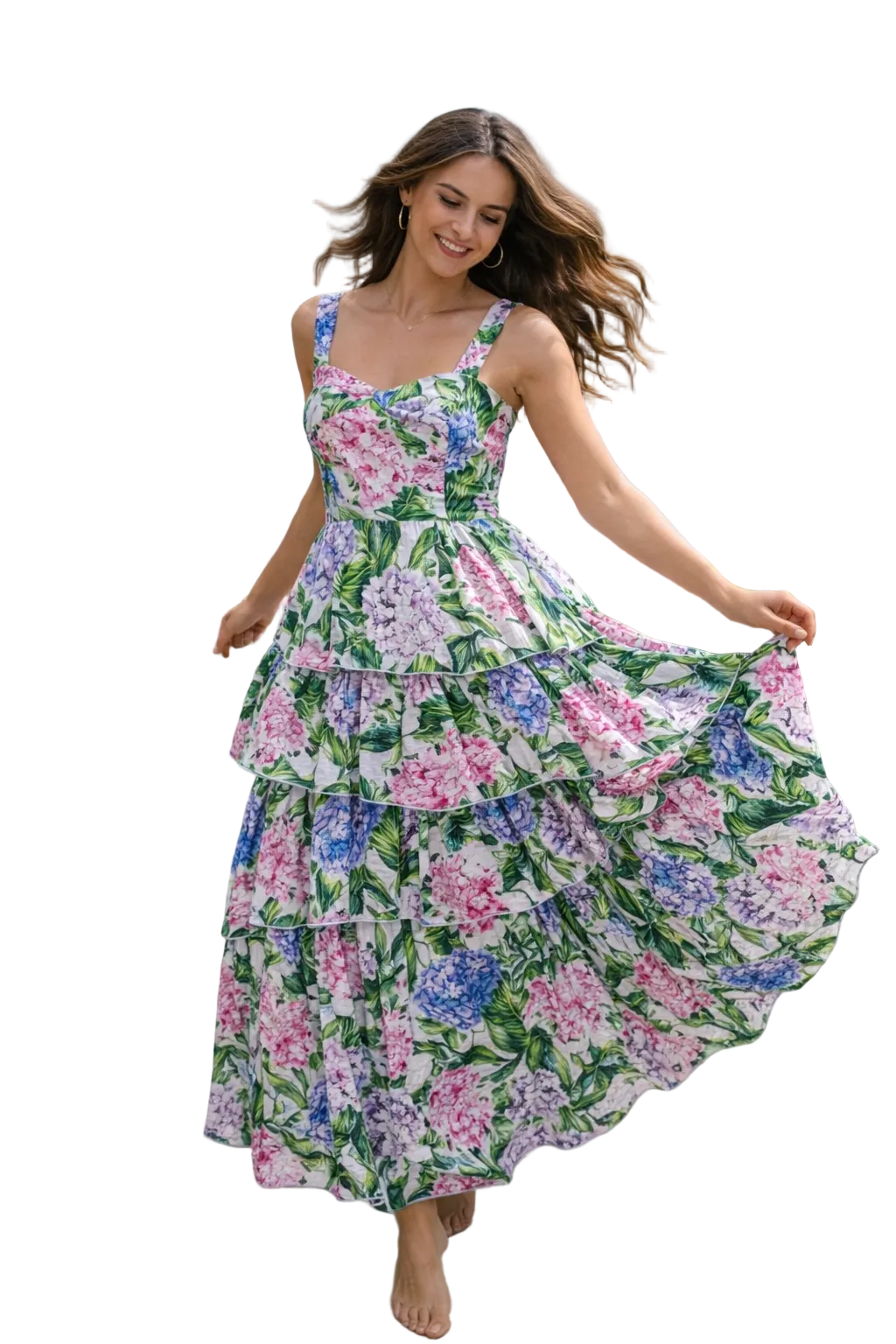 Latoya hydrangea print linen dress