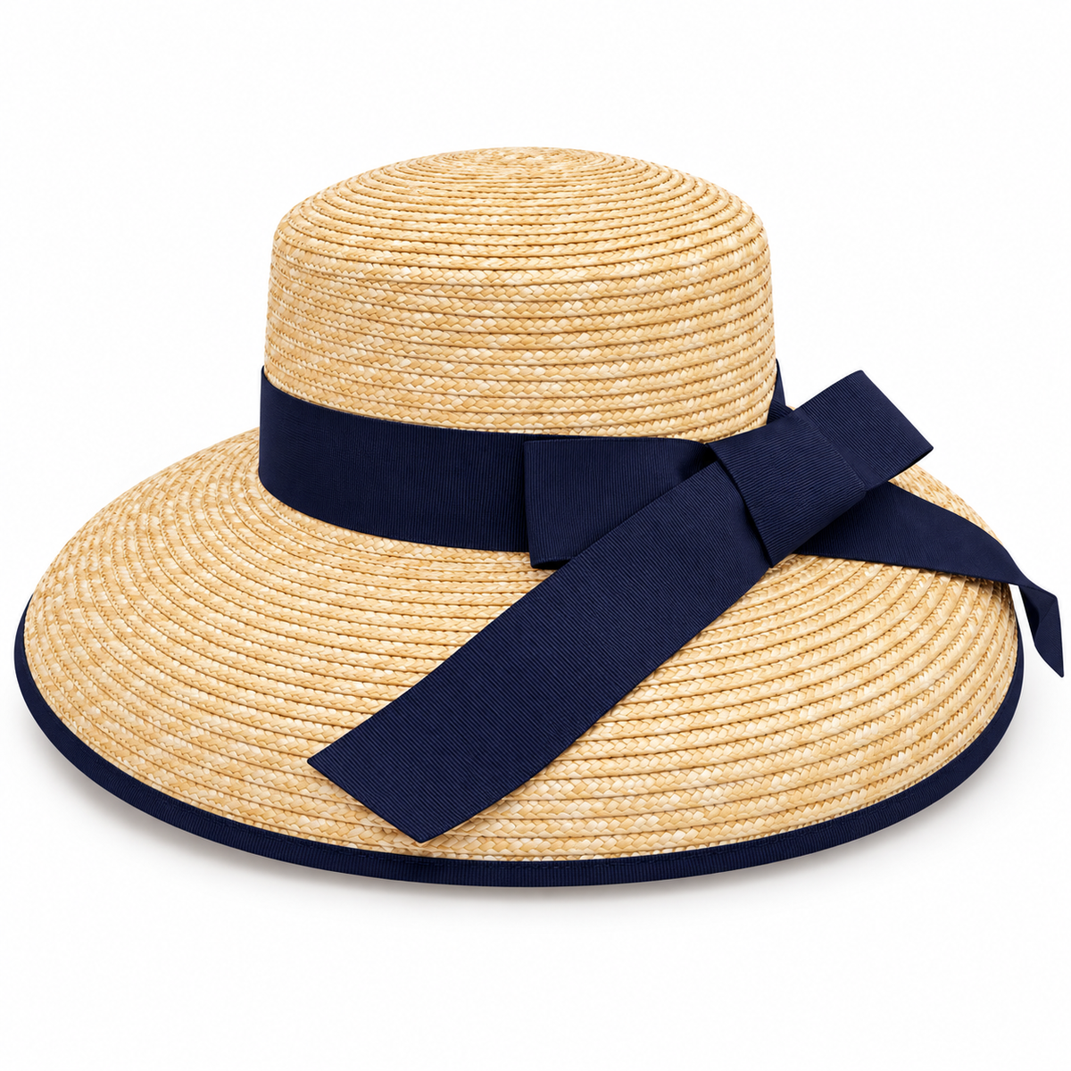 Cappello in paglia con fiocco blu taglia regolabile
