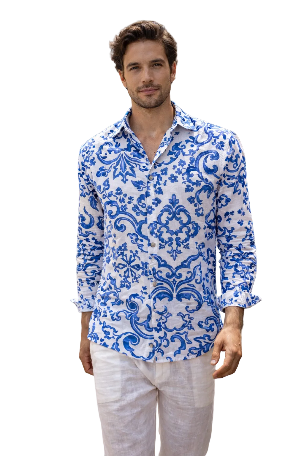 Men's linen shirt with Ravello blue print