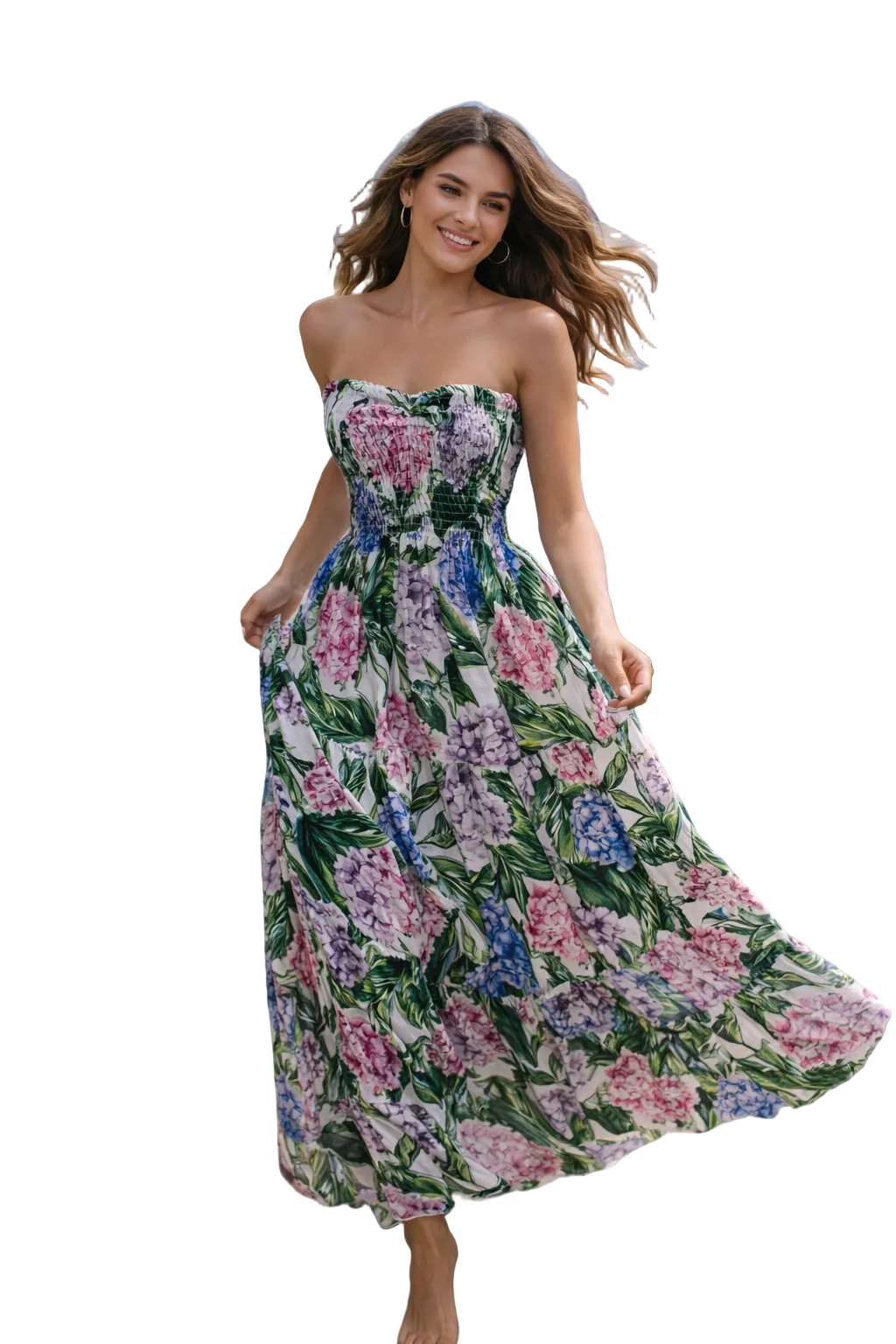 Totarone dress in linen with hydrangea print