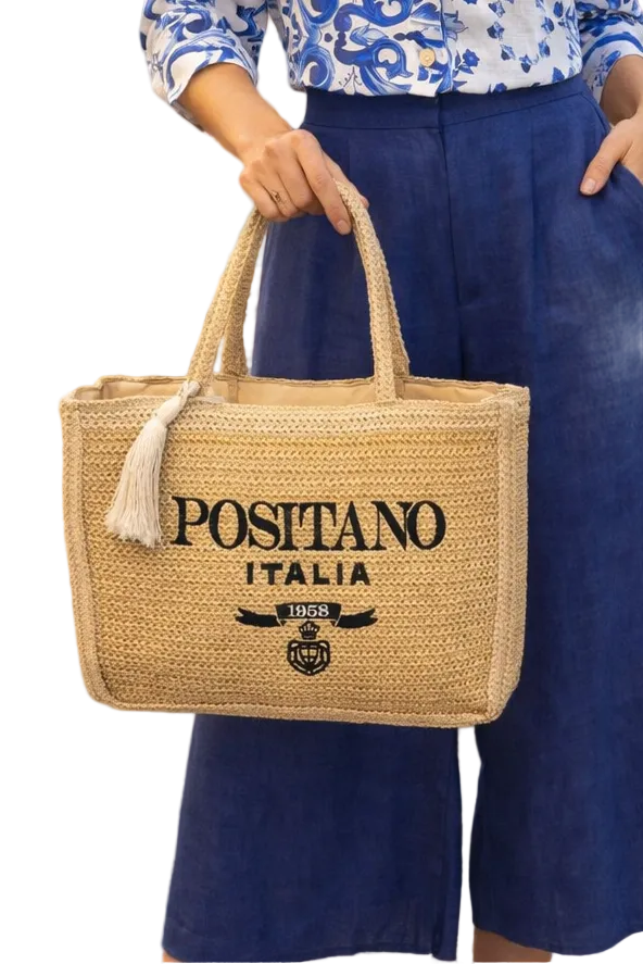 Straw Pon Pon Bag with Zip