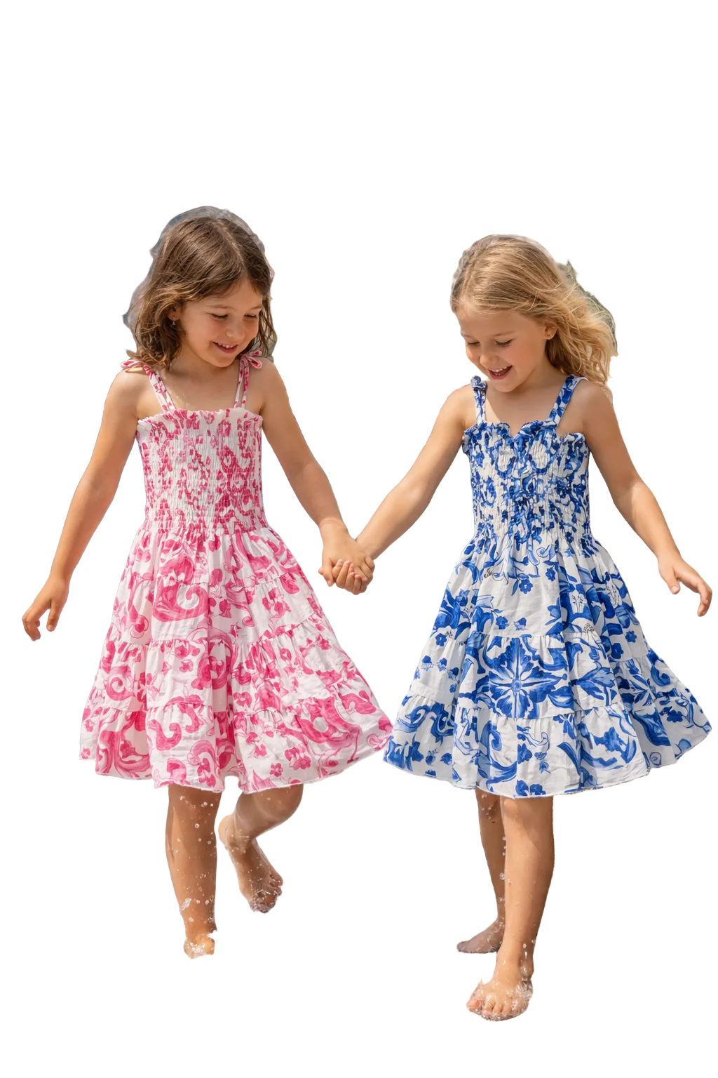 Sepia Baby linen dress with Ravello blue print