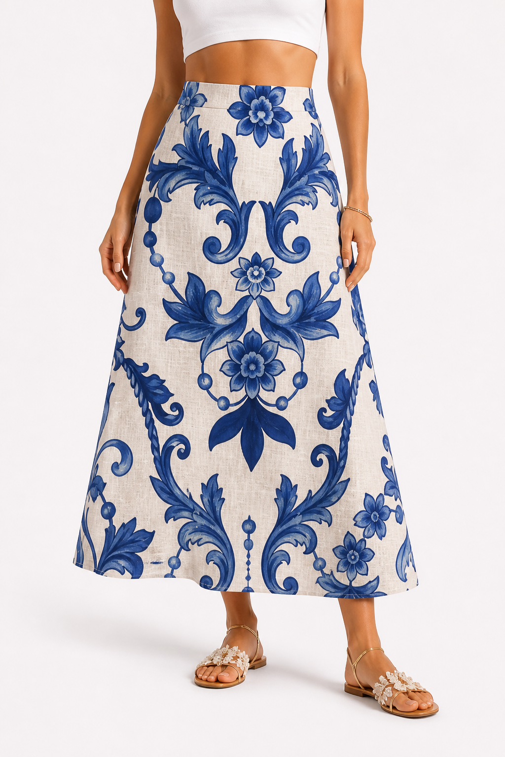 Esmeralda skirt in blue Branch print linen