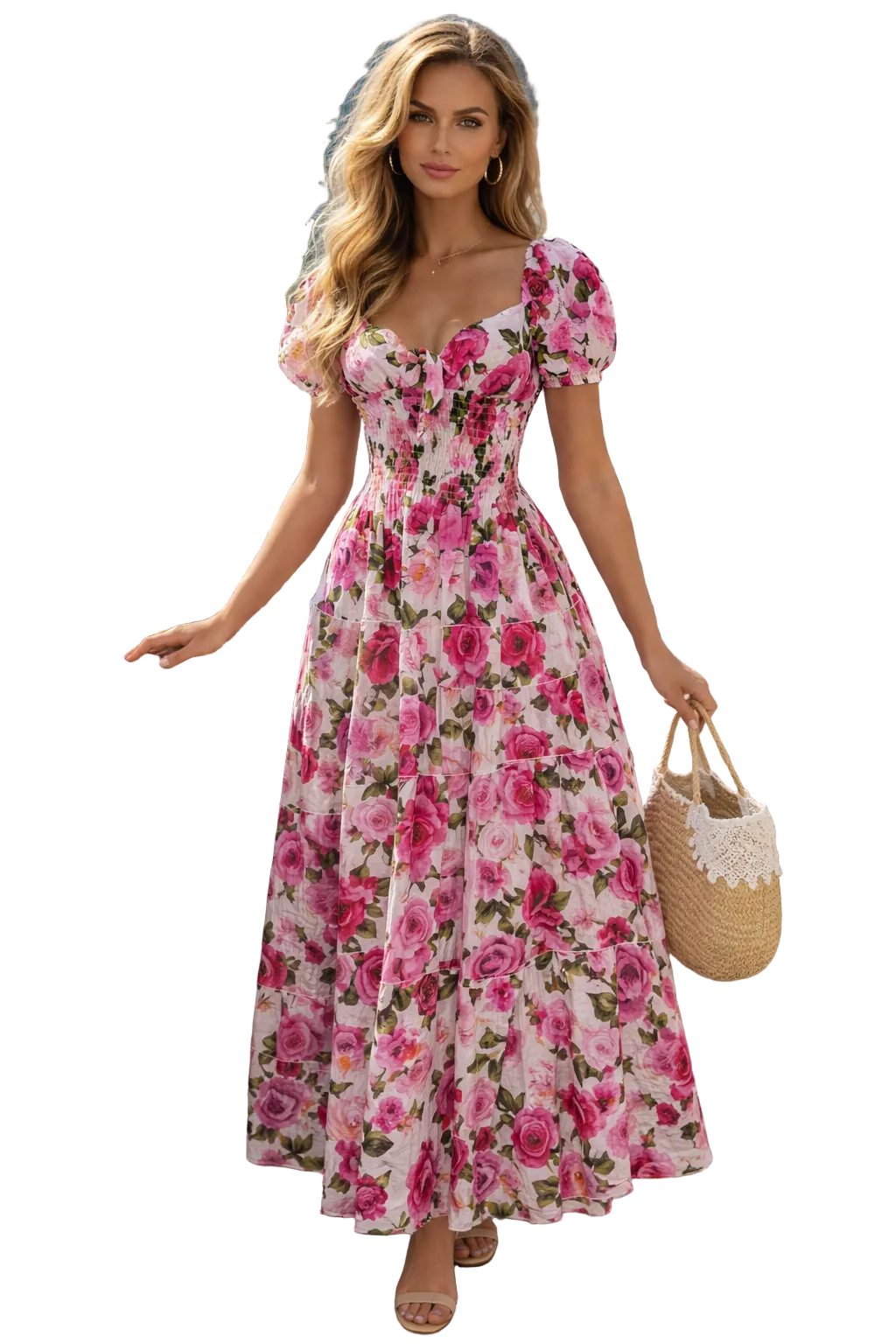 Fresella dress in rose-print linen