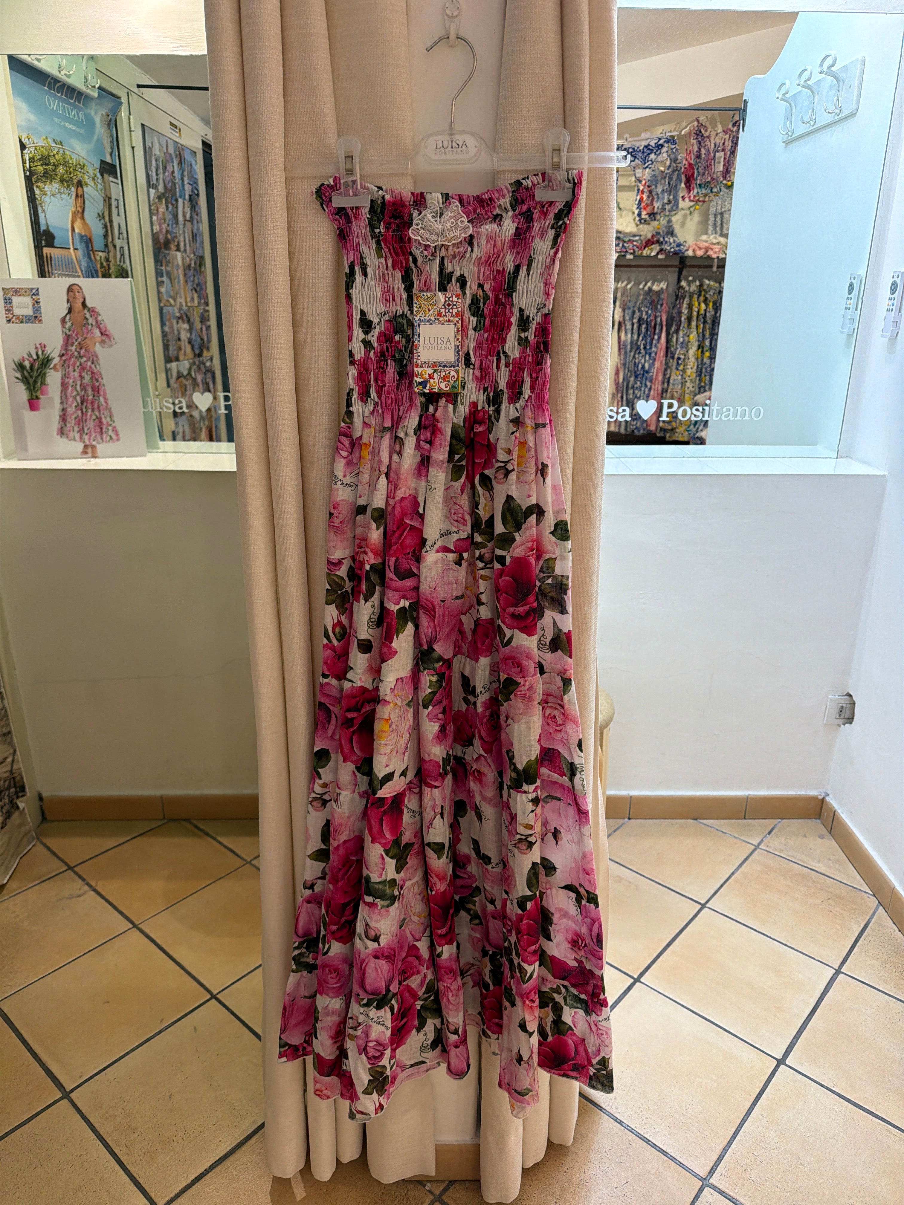 Abito Totarone in lino stampa rose
