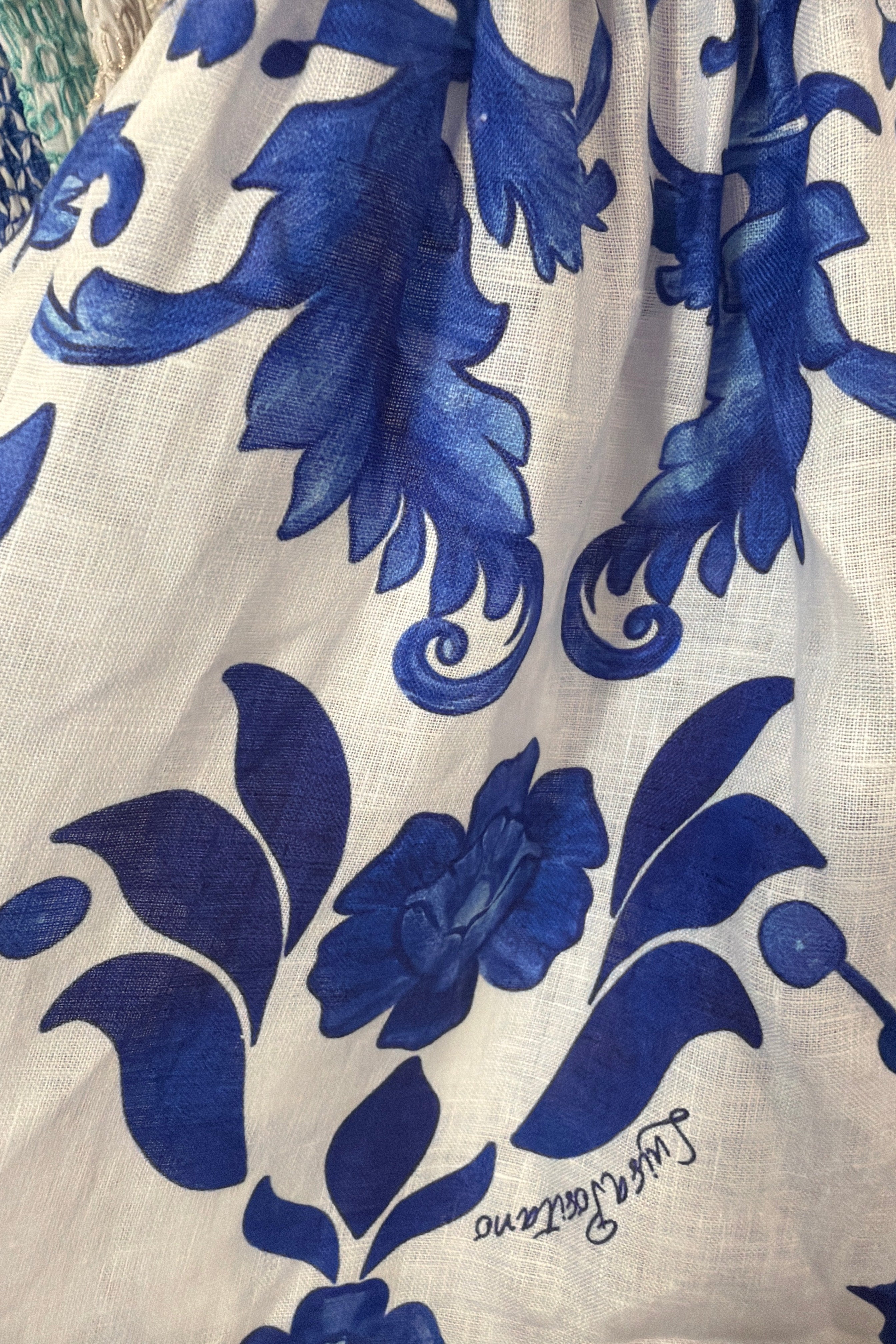 Asal blue branch print linen dress