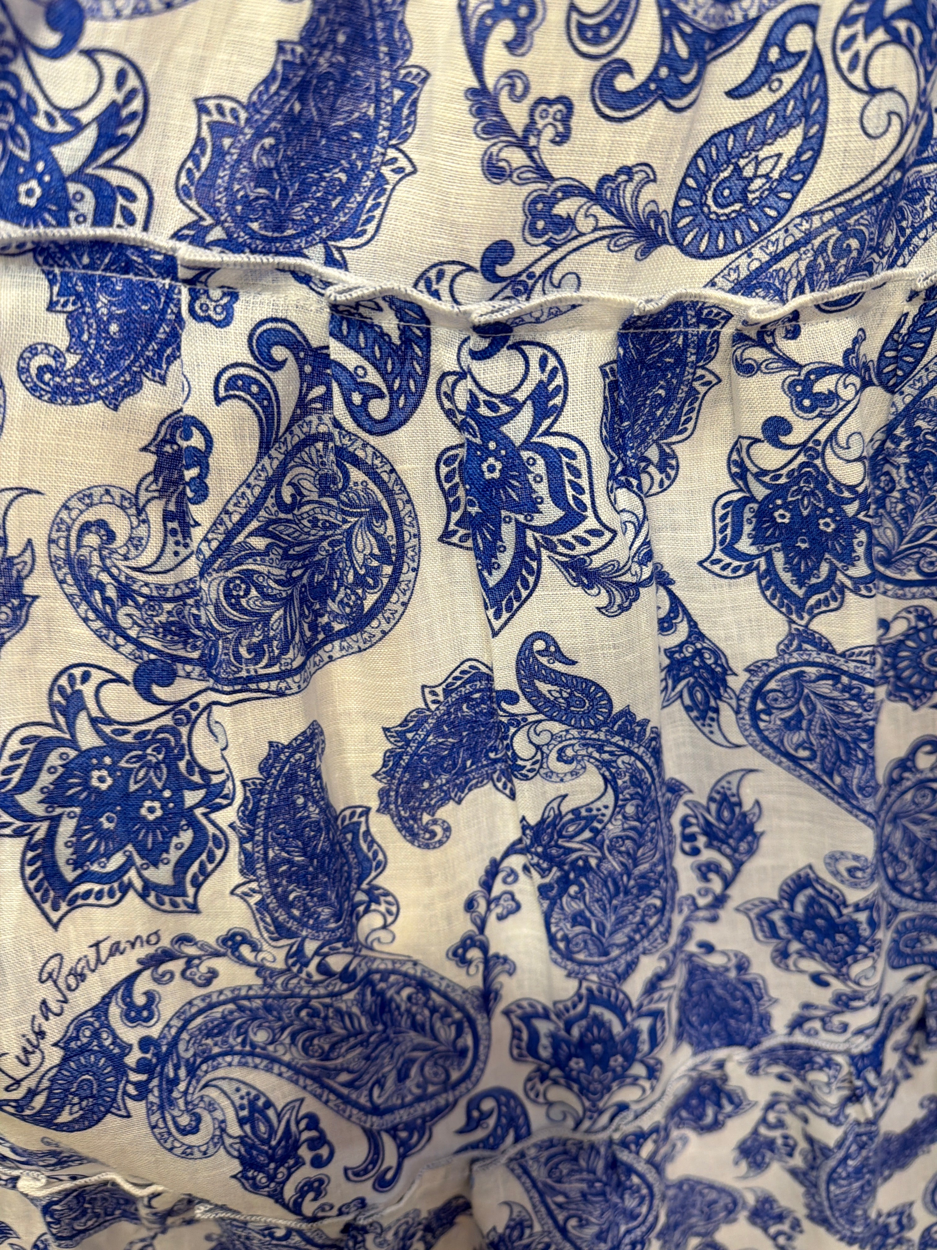 Abito Virginia in lino stampa cachemire blu