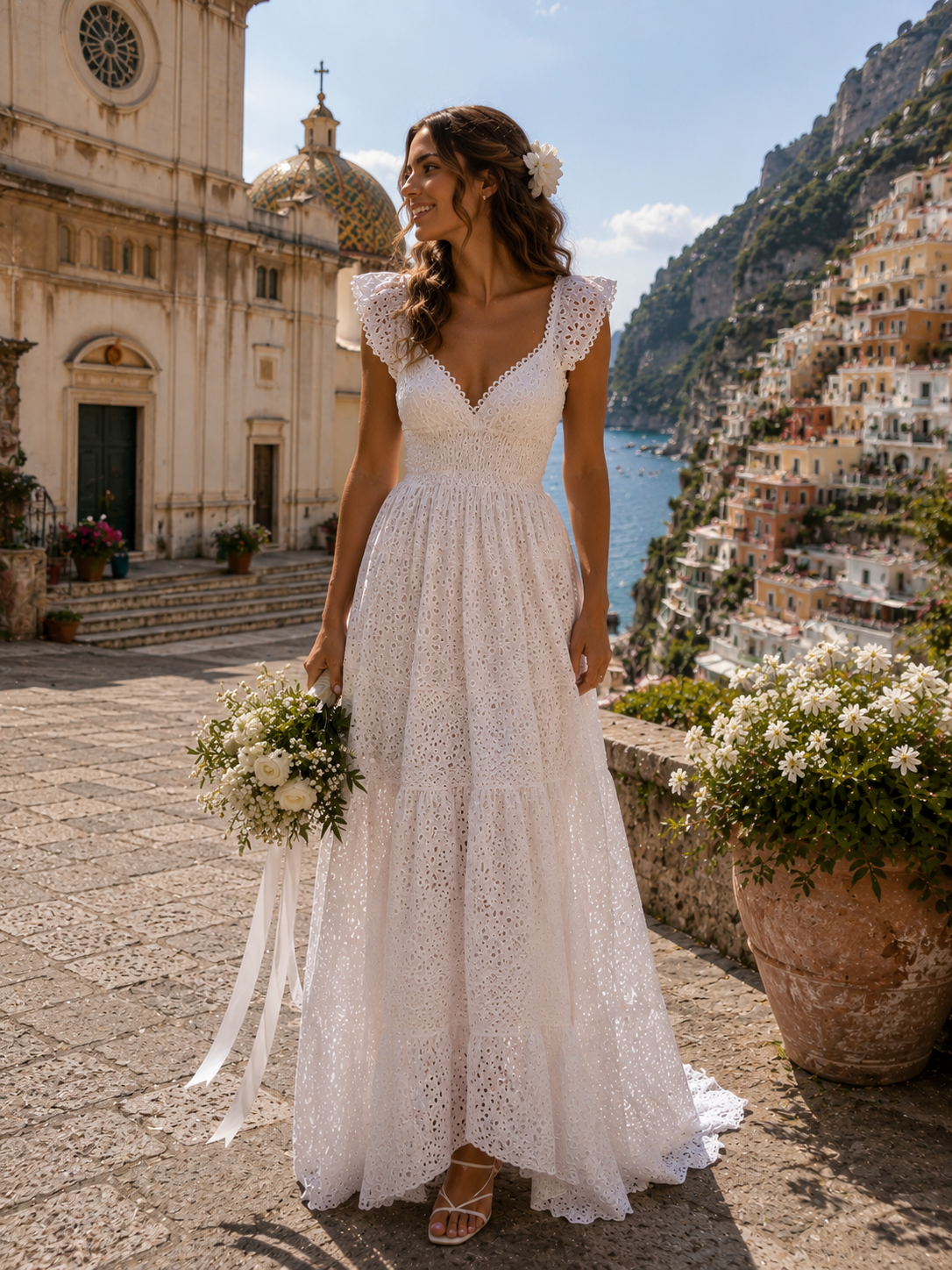 Abito Lorena in pizzo bianco cotone sangallo taglia S