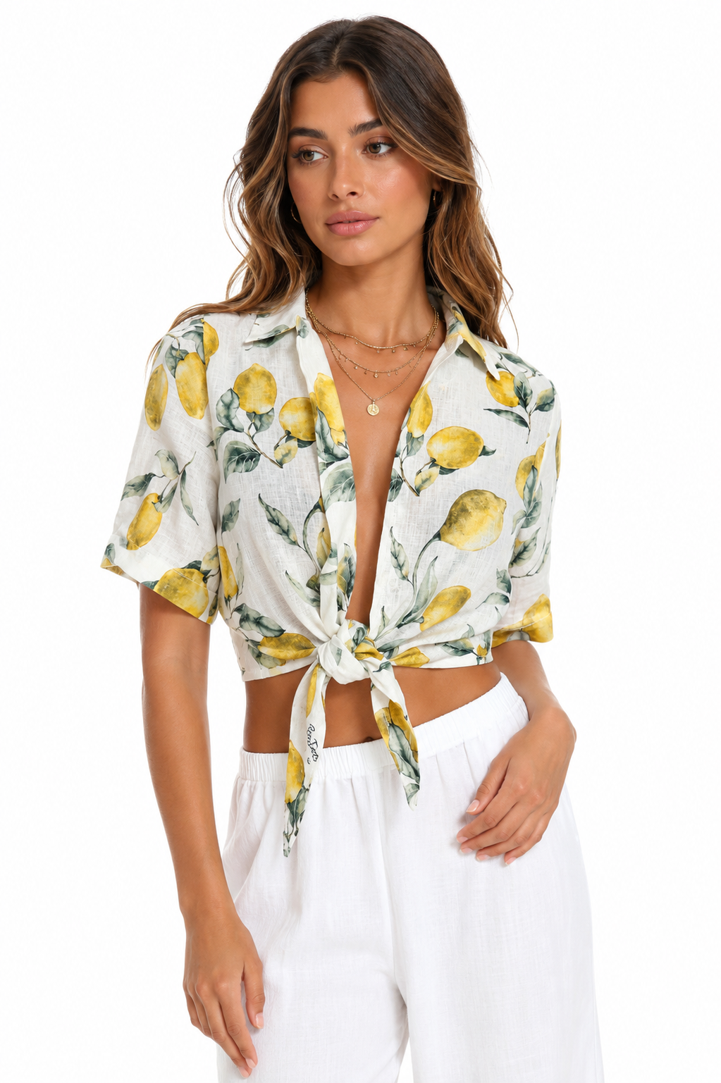 Top Bali in lino stampa limone