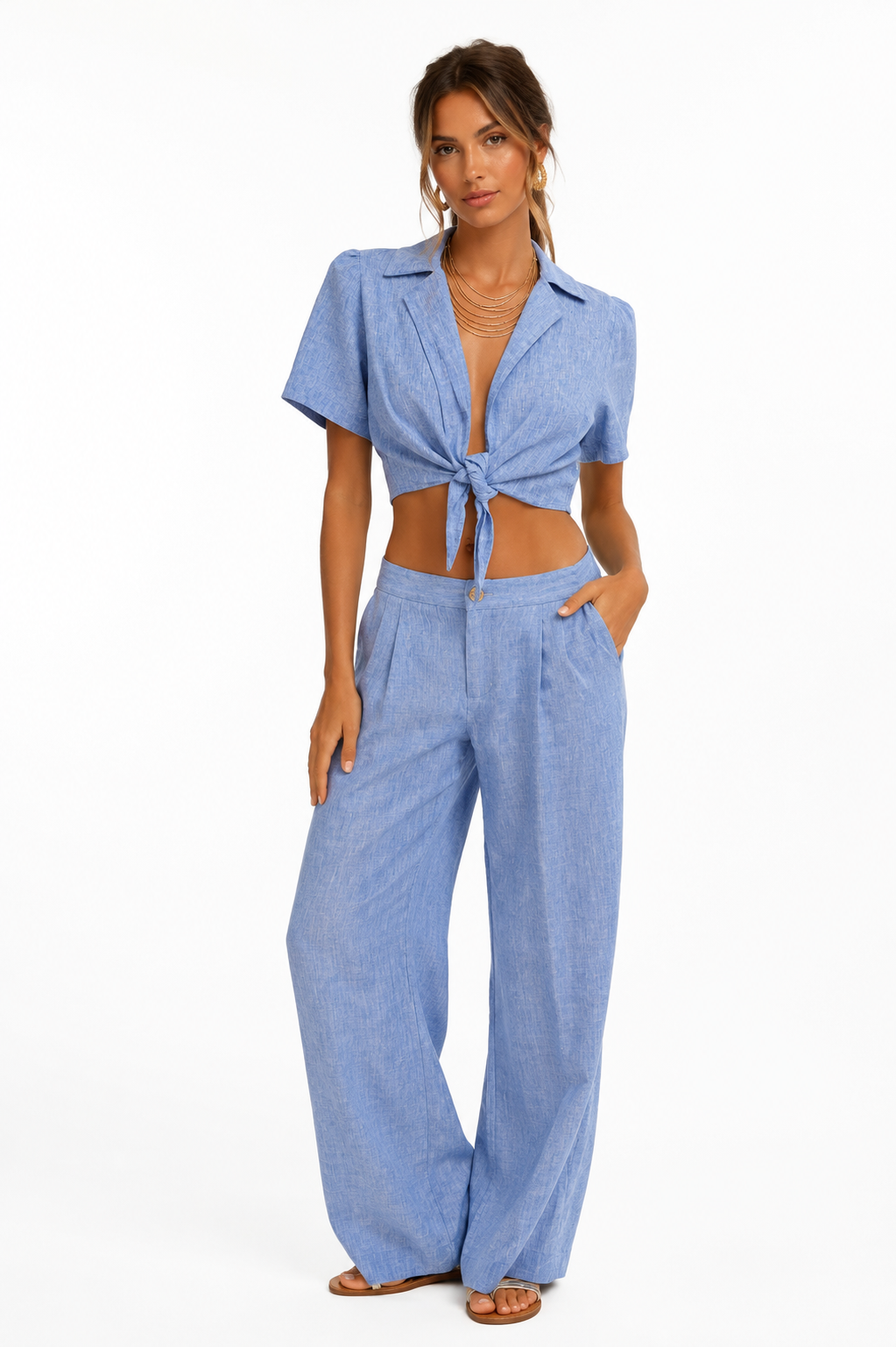 Top Bali in lino stampa jeans
