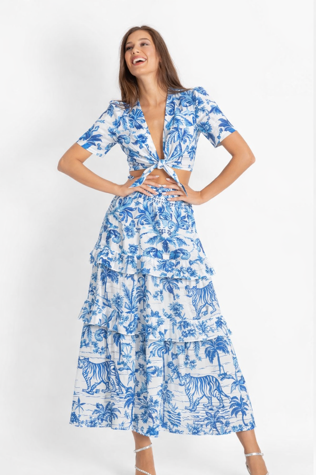 Completo top Bali e gonna Bali in lino stampa adoro blu