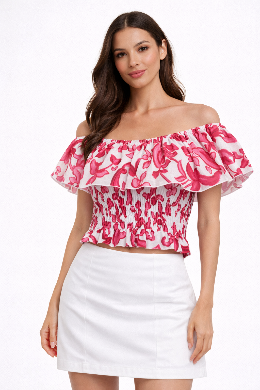 Pink branch print linen top