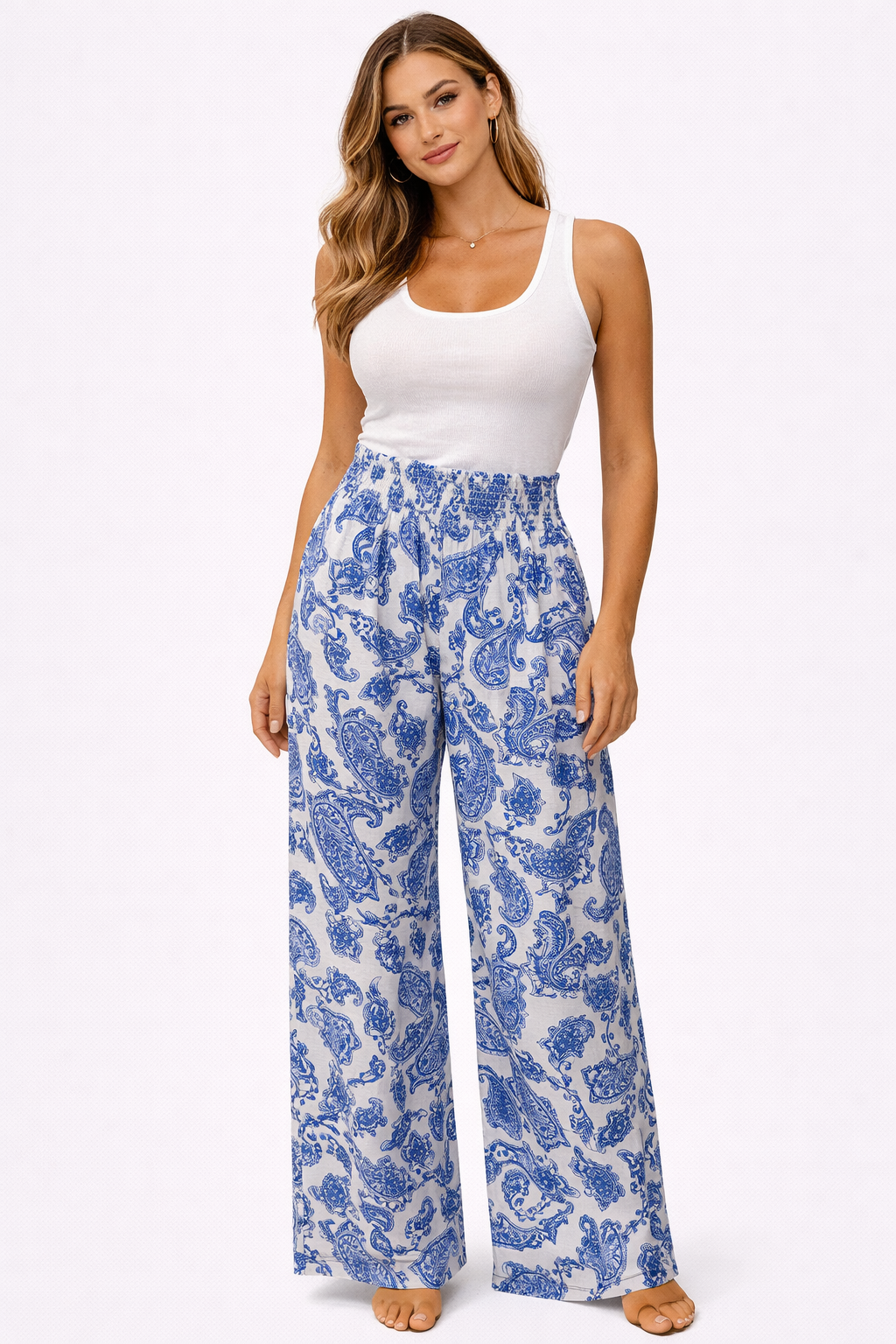 Mandala trousers in blue cashmere print linen