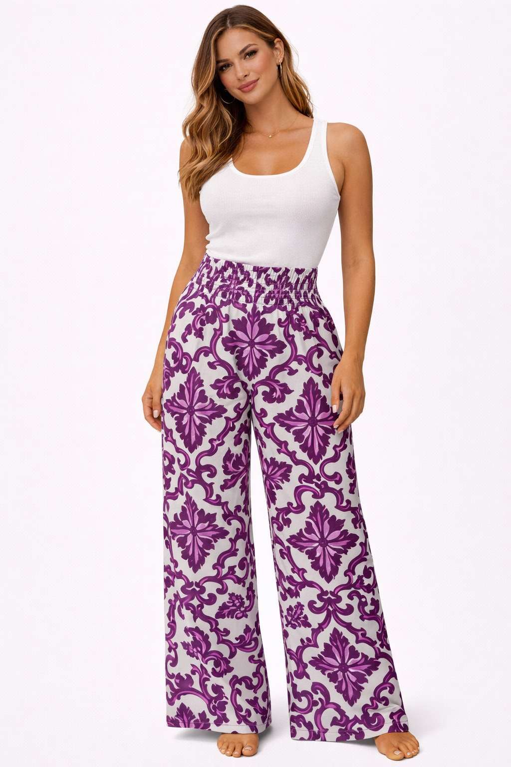 Mandala trousers in Ravello purple linen print